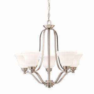 Langford 24.5" 5 Light Chandelier with Satin Etched White Glass in Brushed Nickel