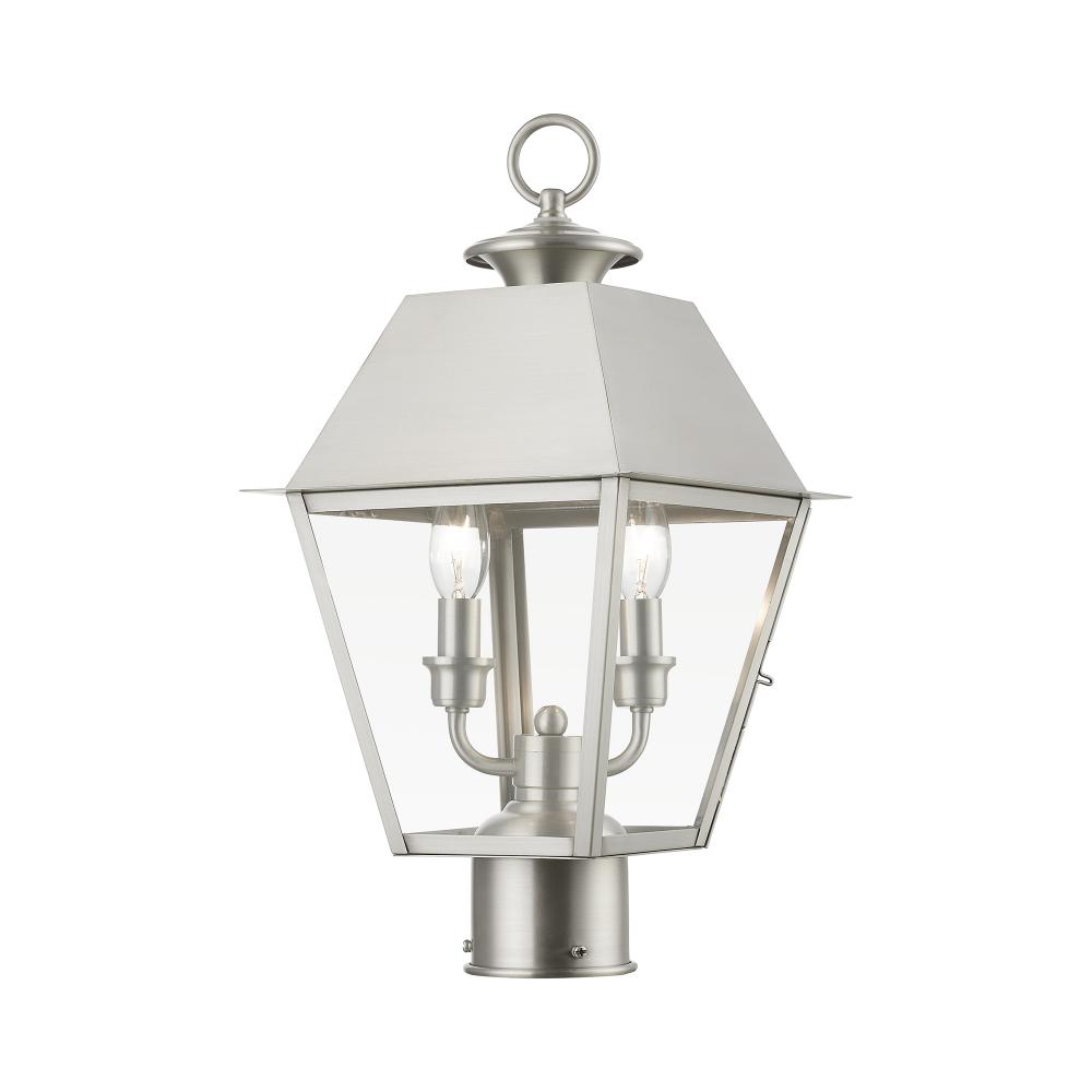 2 Light Brushed Nickel Outdoor Medium Post Top Lantern