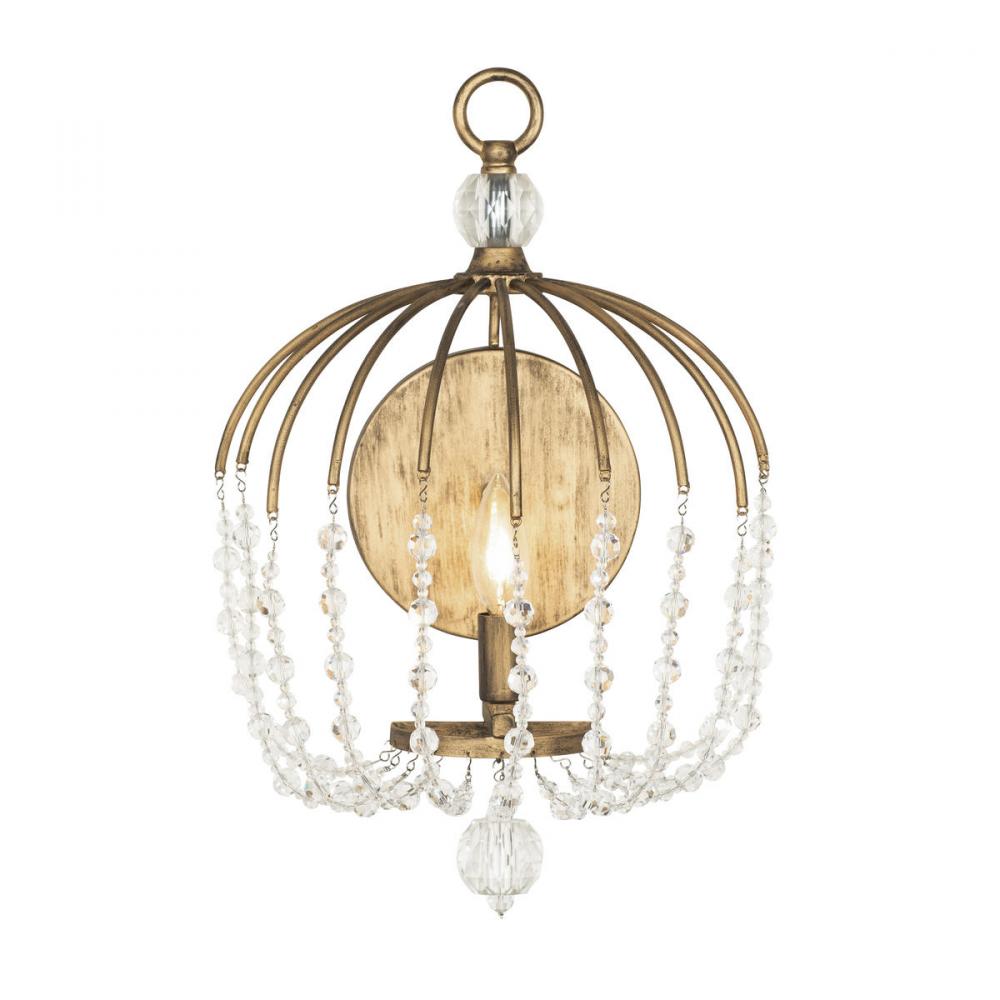 Voliere 1-Lt Crystal Wall Sconce - Havana Gold