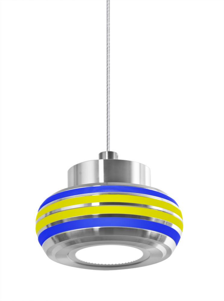 Besa, Flower Cord Pendant, Blue/Yellow, Satin Nickel Finish, 1x6W LED