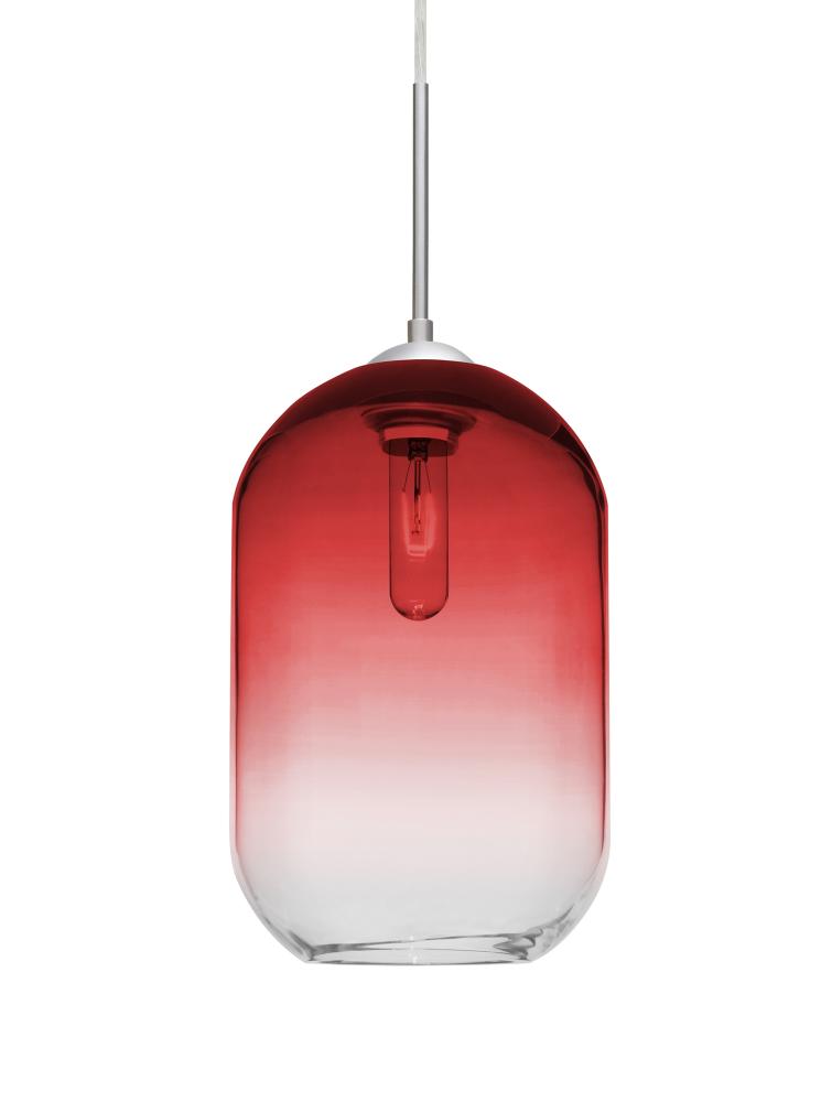 Besa, Omega 12 Cord Pendant For Multiport Canopies,Red/Clear, Satin Nickel Finish, 1x