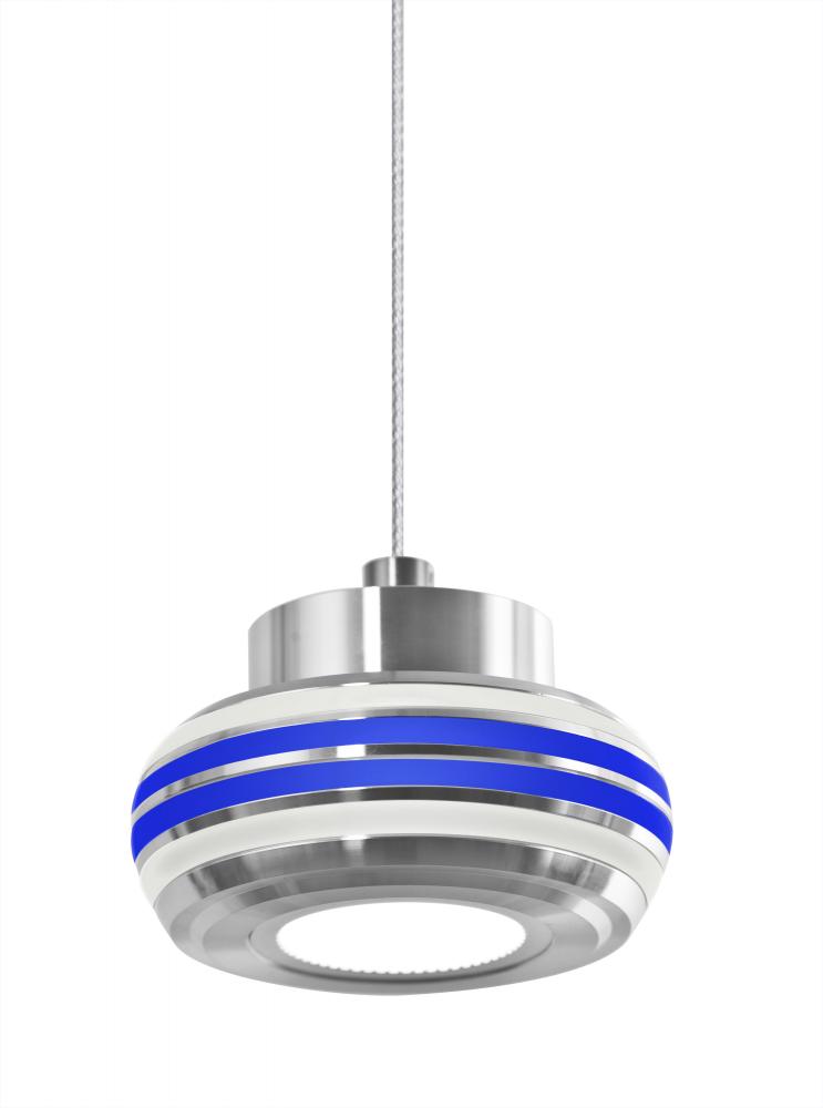 Besa, Flower Cord Pendant For Multiport Canopy, Clear/Blue, Satin Nickel Finish, 1x6W LED
