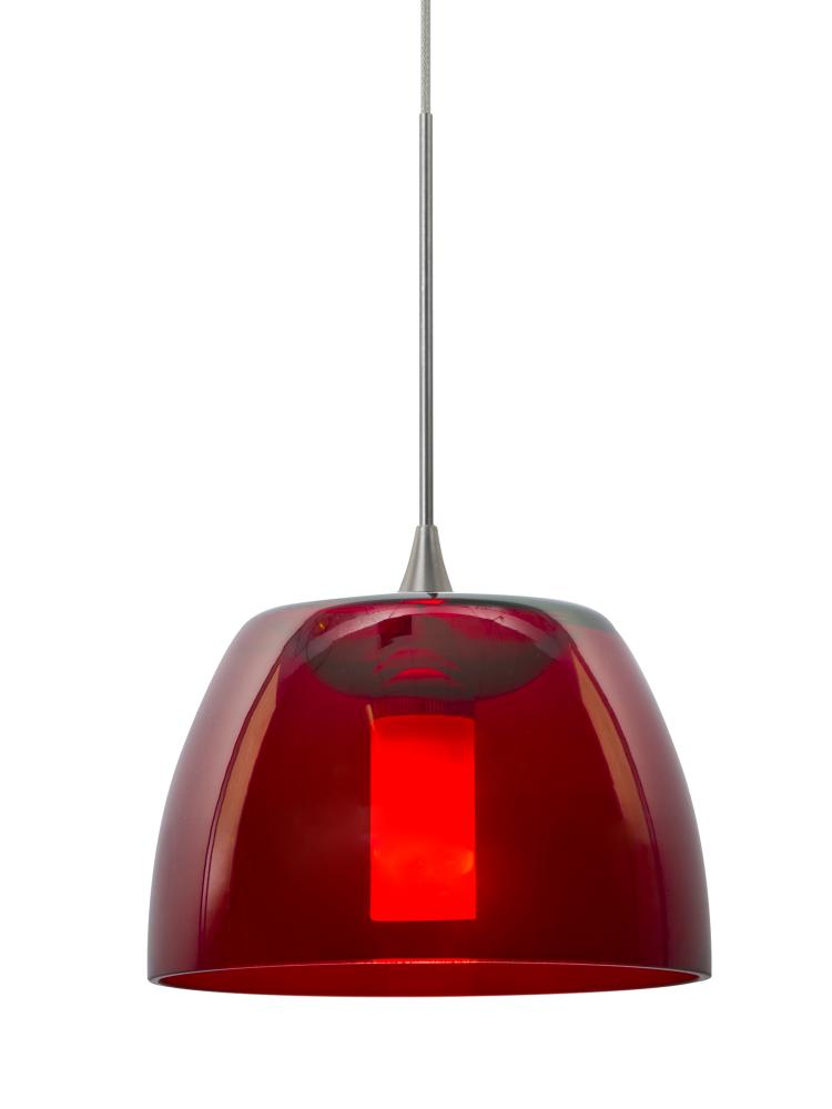 Besa Spur Cord Pendant For Multiport Canopy, Red, Satin Nickel Finish, 1x3W LED