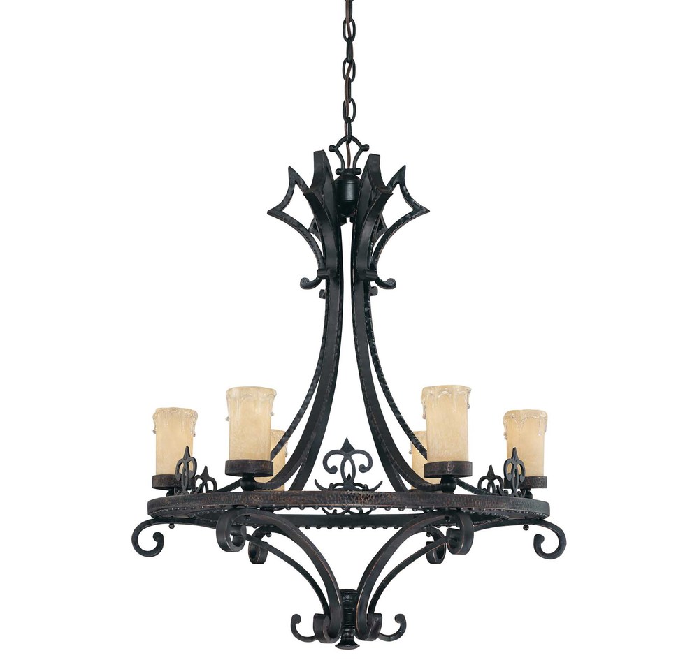Six Light Como Black W/ Gold Finish Candle Chandelier