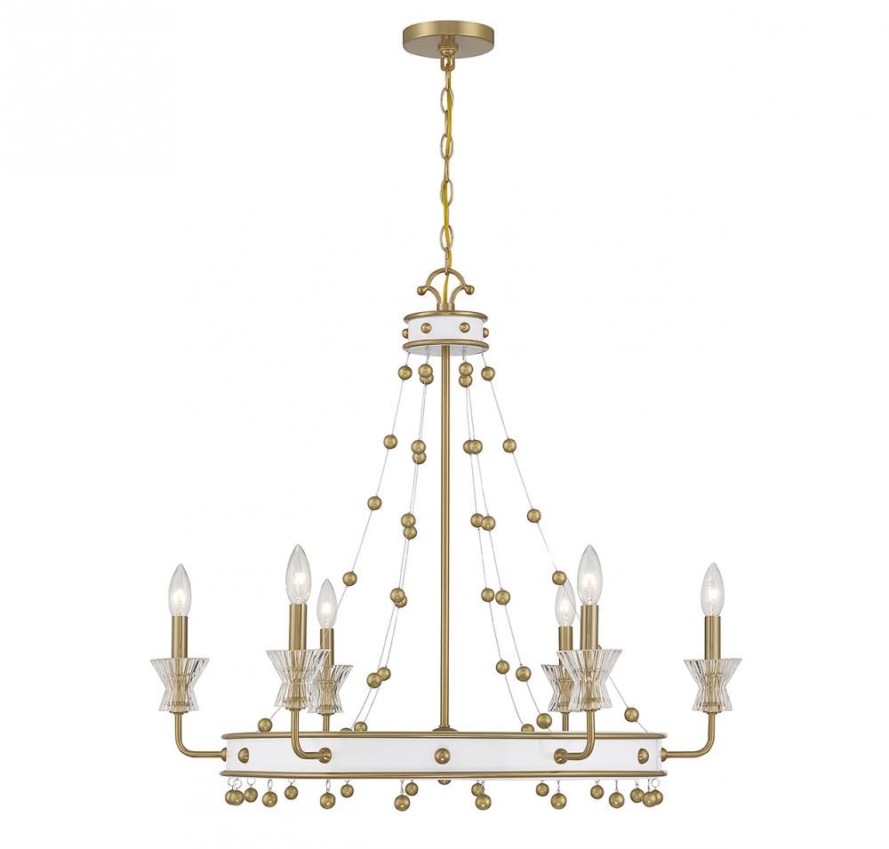 Iris 6-Light Chandelier in White with Warm Brass Accents