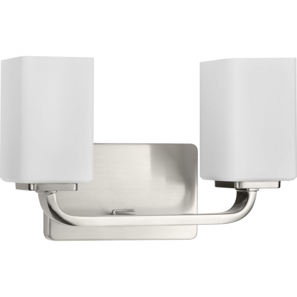 Cowan Collection Two-Light Modern Brushed Nickel Etched Opal Glass Bath Vanity Light