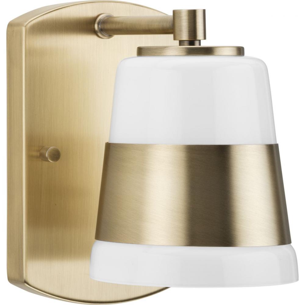 Haven Collection One-Light Vintage Brass Opal Glass Luxe Industrial Bath Light