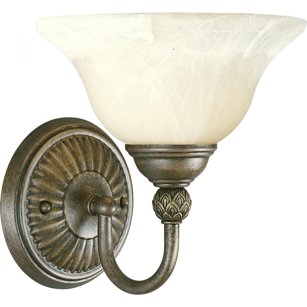 One Light Burnished Chestnut Antique Alabaster Glass Bathroom Sconce