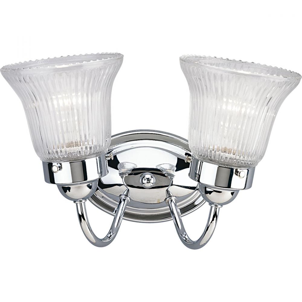 Fluted Glass Collection Two-Light Polished Chrome Clear Prismatic Glass Traditional Bath Vanity Ligh