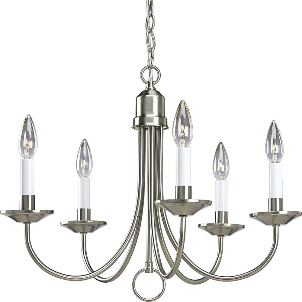 Five-Light Brushed Nickel White Candles Traditional Chandelier Light