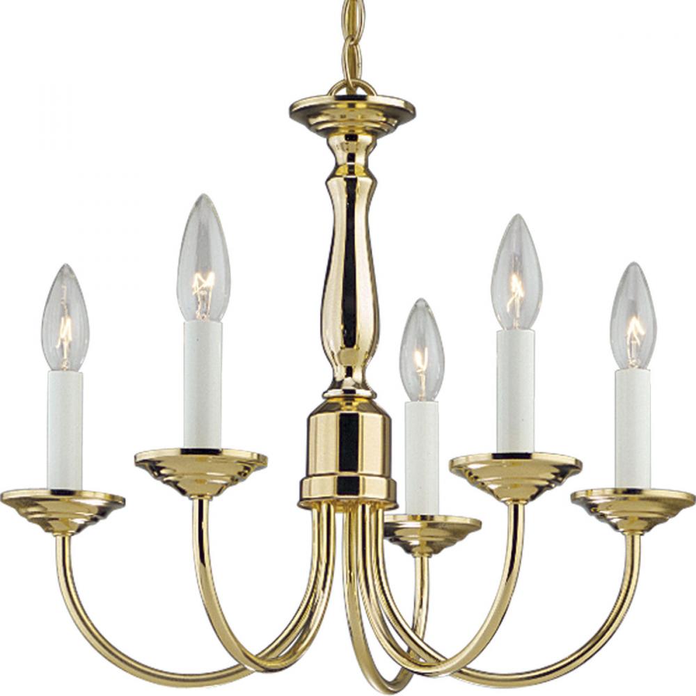 Five-Light Polished Brass White Candles Traditional Chandelier Light