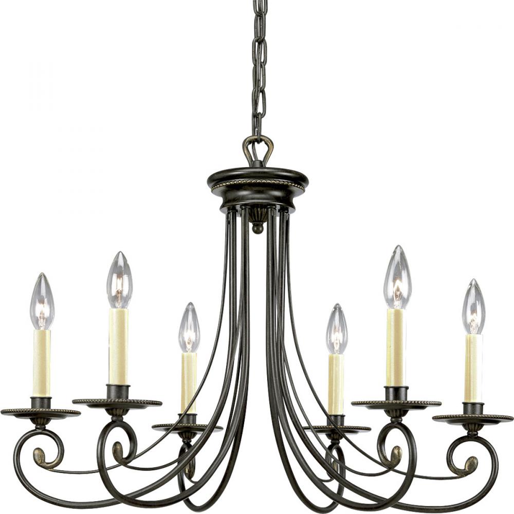 Six Light Forged Bronze Up Chandelier