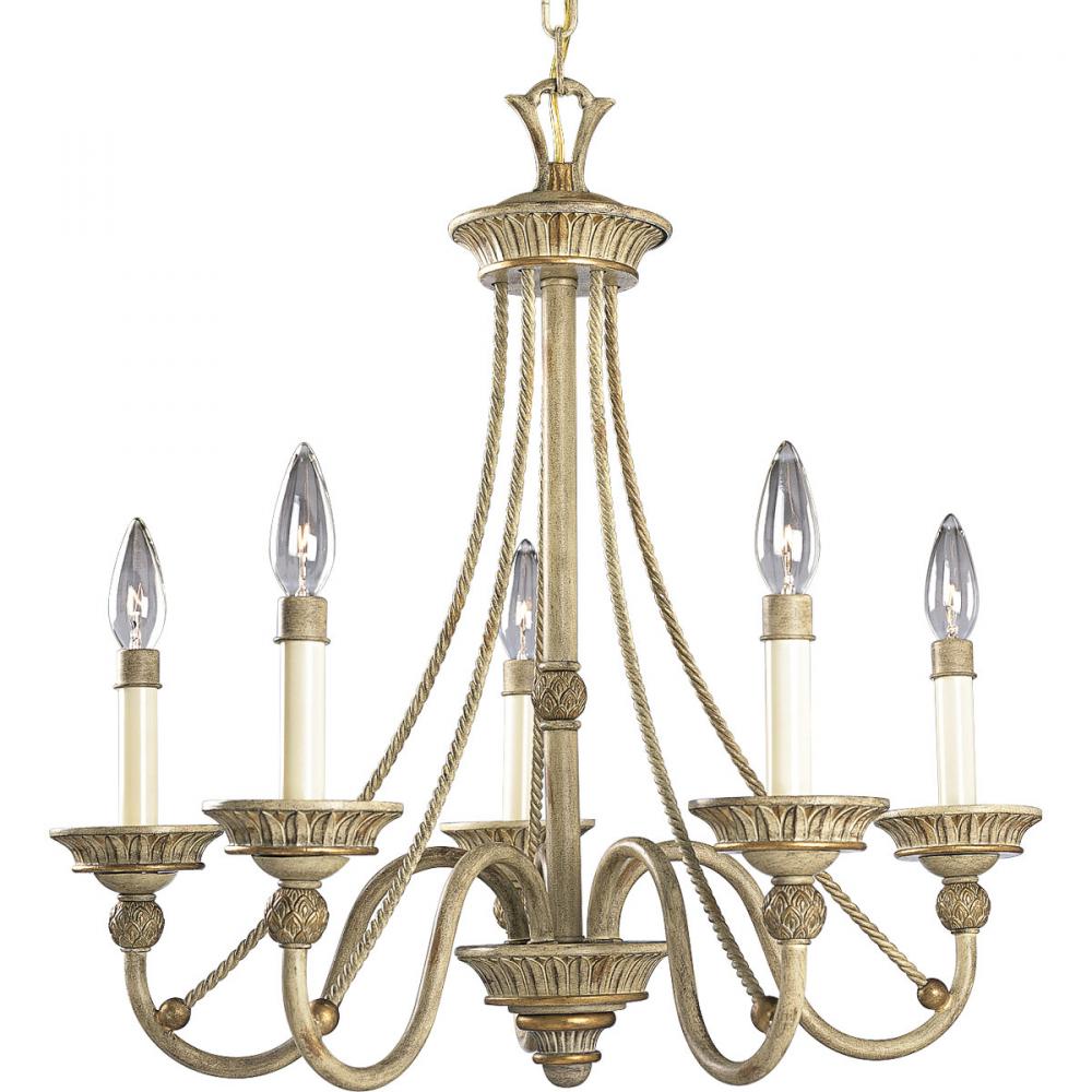 Five Light Seabrook Ivory Finish Candle Sleeves Glass Up Chandelier