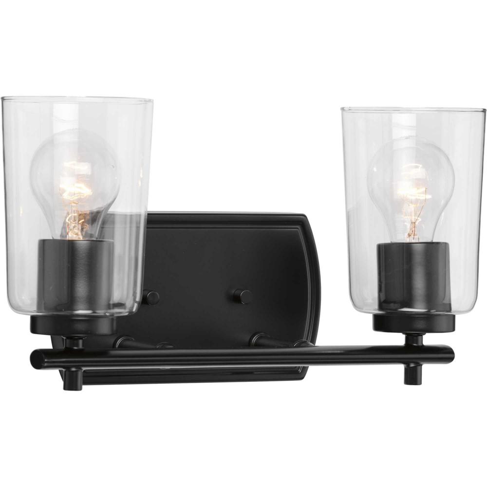 Adley Collection Two-Light Matte Black Clear Glass New Traditional Bath Vanity Light