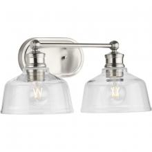 Progress P300396-009 - Singleton Collection Two-Light 17" Brushed Nickel Farmhouse Vanity Light with Clear Glass Shades