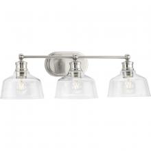 Progress P300397-009 - Singleton Collection Three-Light 26.5" Brushed Nickel Farmhouse Vanity Light with Clear Glass Sh