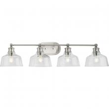 Progress P300398-009 - Singleton Collection Four-Light 36" Brushed Nickel Farmhouse Vanity Light with Clear Glass Shade