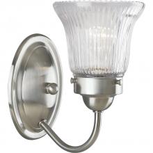 Progress P3287-09 - Fluted Glass Collection One-Light Brushed Nickel Clear Prismatic Glass Traditional Bath Vanity Light