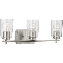 Progress P300156-009 - Adley Collection Three-Light Brushed Nickel Clear Glass New Traditional Bath Vanity Light