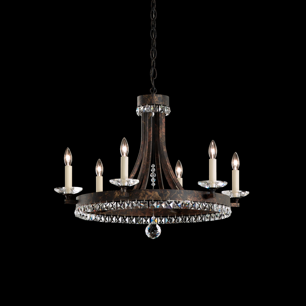 Early American 6 Lights 110V Chandelier in Antique Silver with Clear Crystals from Swarovski