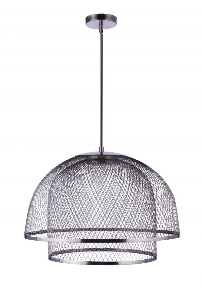 24.25â€ Diameter Sculptural Statement Metal Mesh Dome 2 Shade Pendant in Brushed Polished Nickel