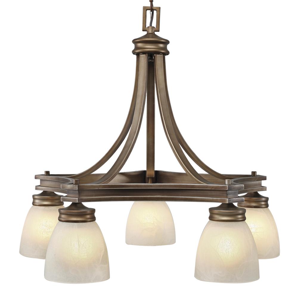 Five Light Silvered Taupe Marbelized Linen Glass Down Chandelier
