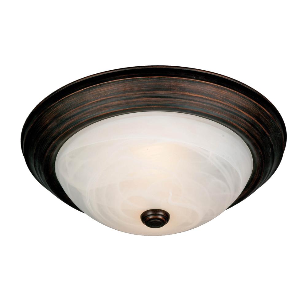 Two Light Rubbed Bronze Marbled Glass Bowl Flush Mount