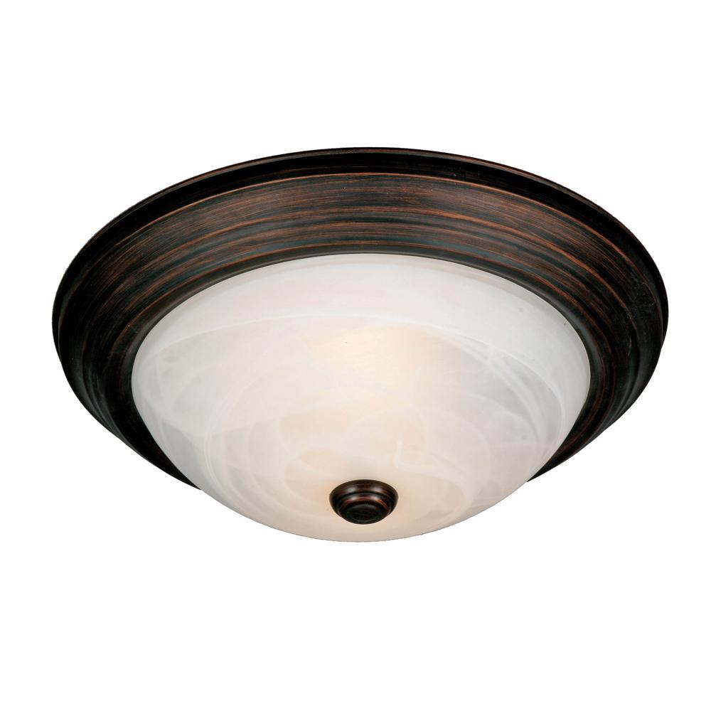 Three Light Rubbed Bronze Marbled Glass Bowl Flush Mount