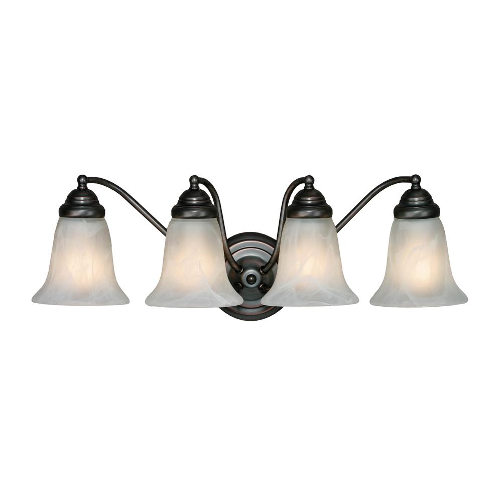 Four Light Oil Rubbed Bronze Marbled Glass Vanity