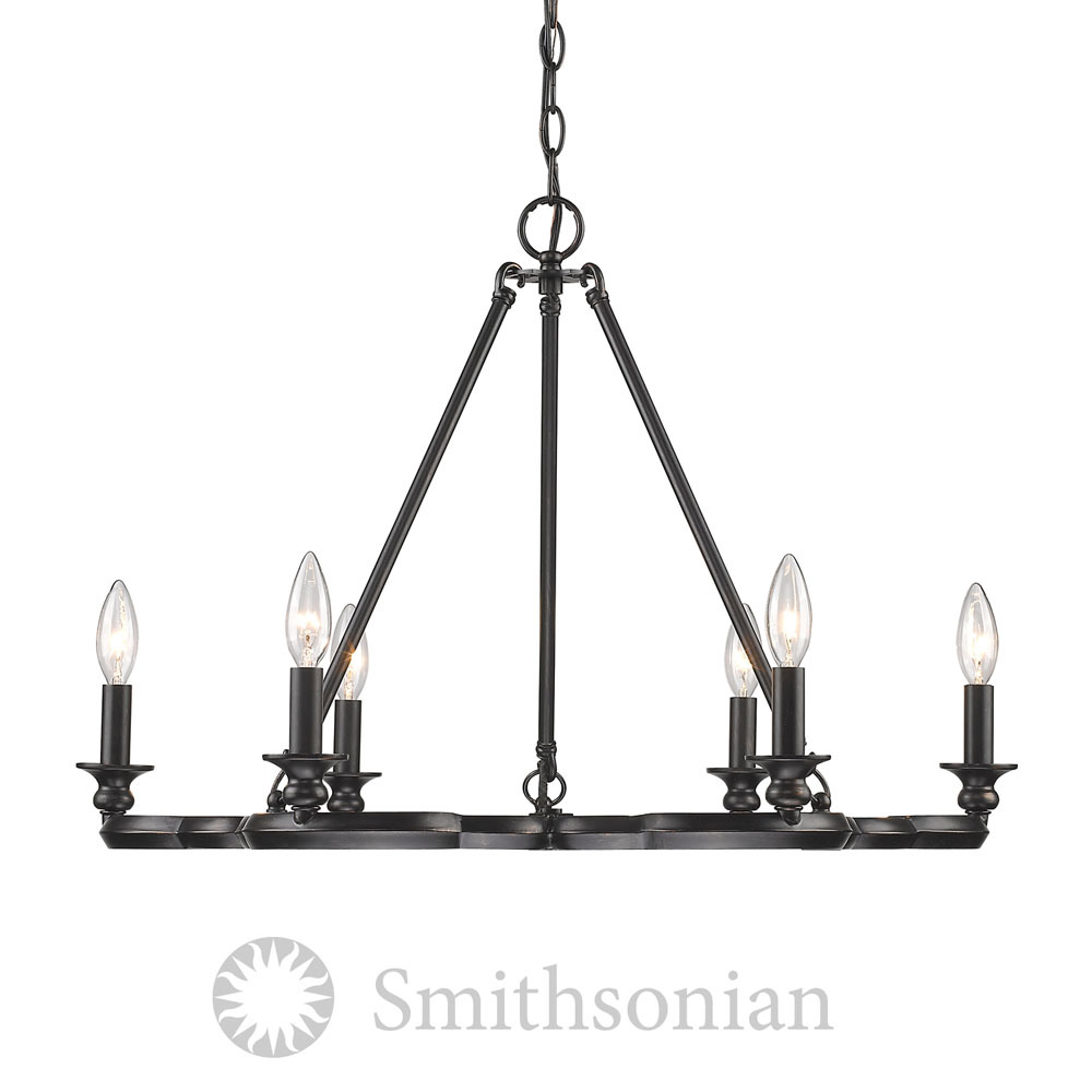 Smithsonian Saxon 6 Light Chandelier in Aged Bronze