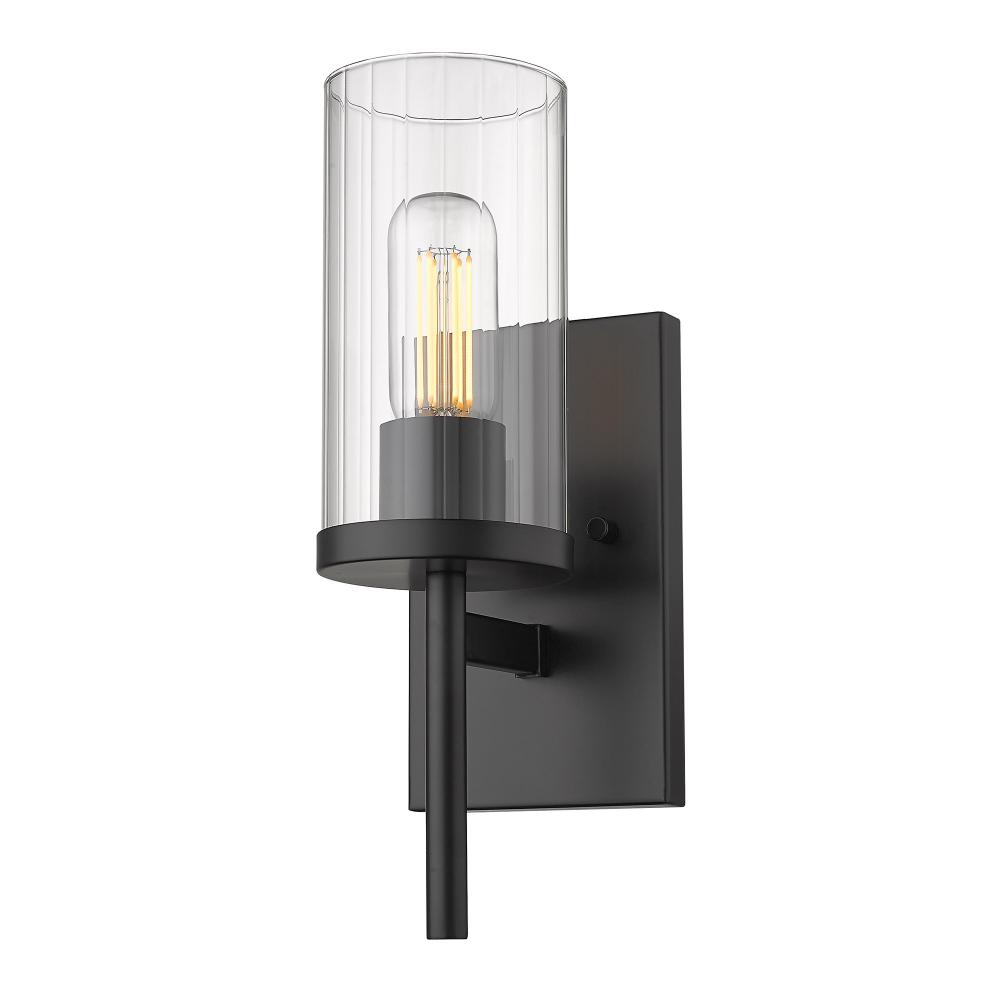 Winslett Wall Sconce in Matte Black with Ribbed Clear Glas Shade