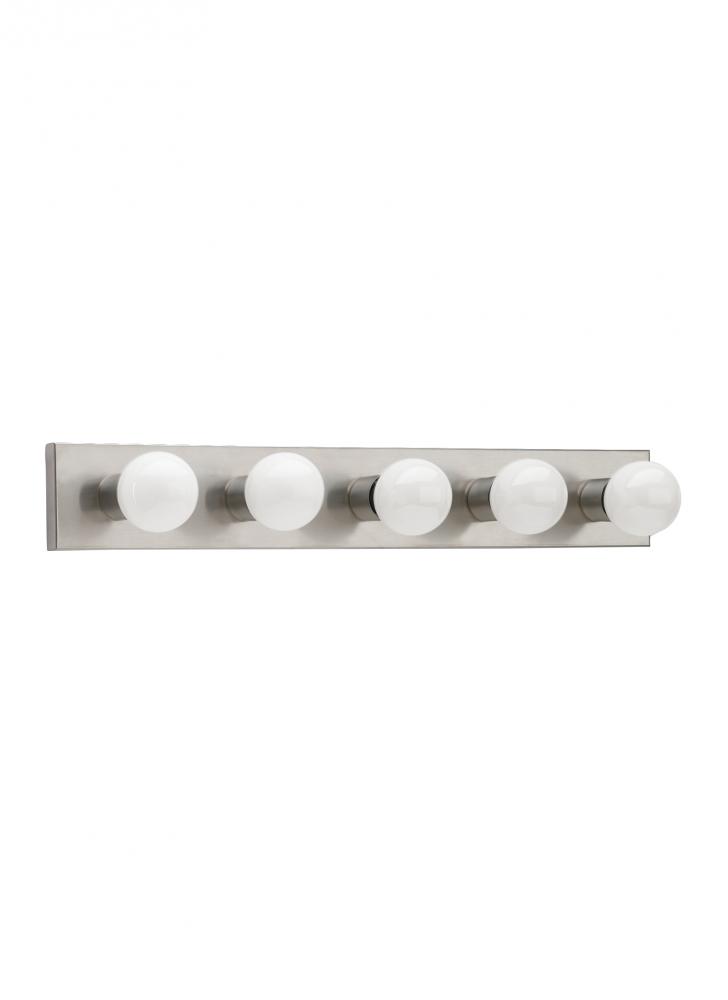 Center Stage traditional 5-light indoor dimmable bath vanity wall sconce in brushed stainless silver