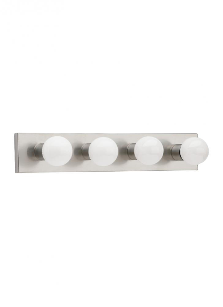 Center Stage traditional 4-light indoor dimmable bath vanity wall sconce in brushed stainless silver
