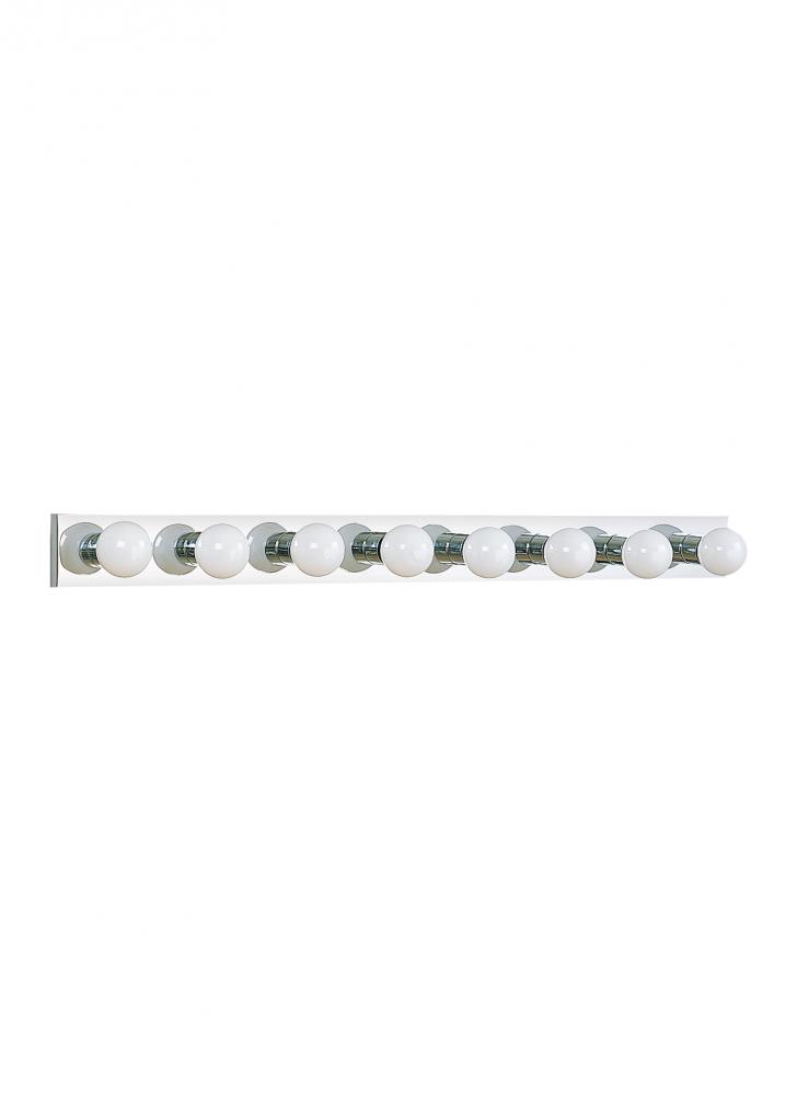 Center Stage traditional 8-light indoor dimmable bath vanity wall sconce in chrome silver finish