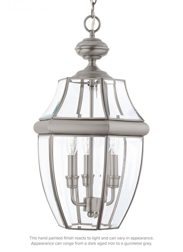 Lancaster traditional 3-light outdoor exterior pendant in antique brushed nickel silver finish with
