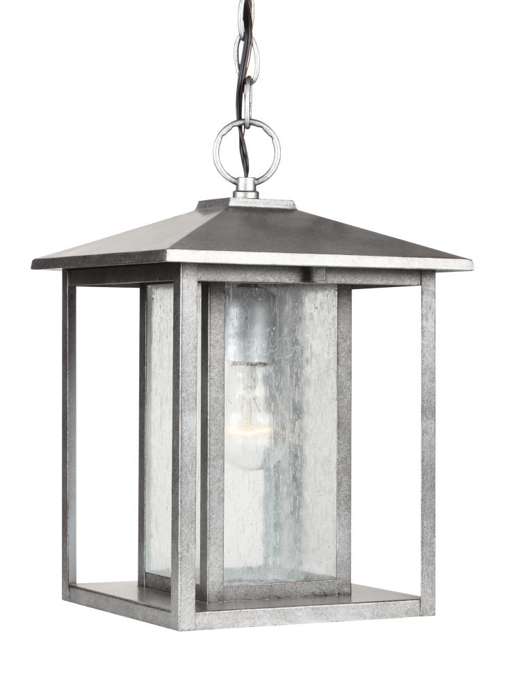 Hunnington contemporary 1-light outdoor exterior pendant in weathered pewter grey finish with clear