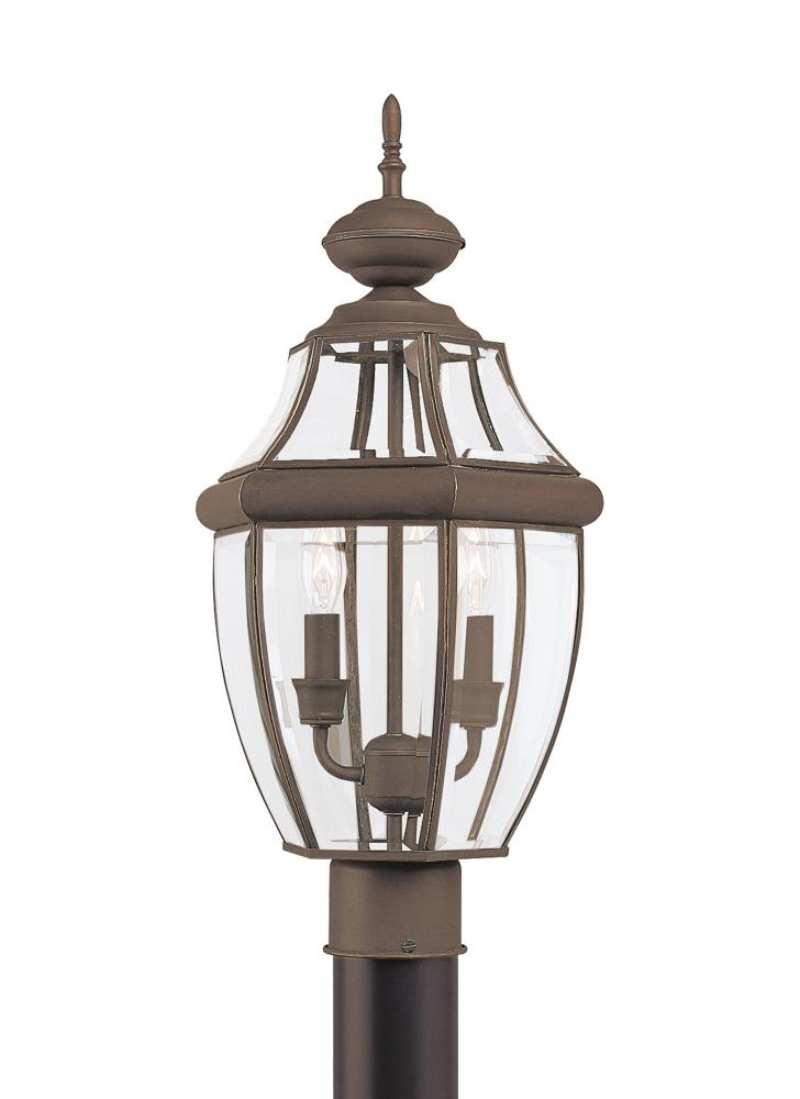 Lancaster traditional 2-light outdoor exterior post lantern in antique bronze finish with clear curv