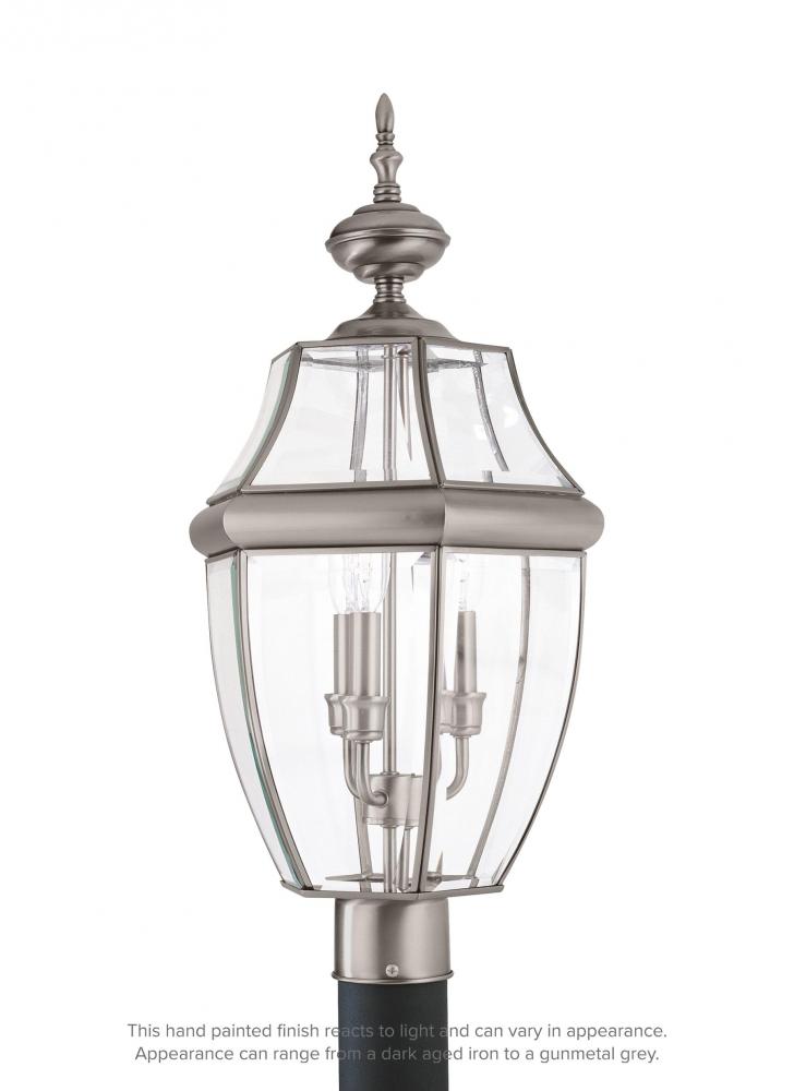 Lancaster traditional 3-light outdoor exterior post lantern in antique brushed nickel silver finish