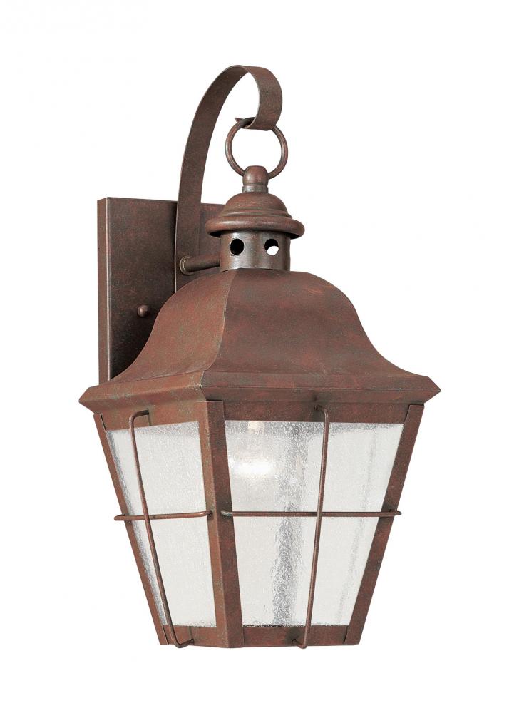 Chatham traditional 1-light outdoor exterior wall lantern sconce in weathered copper finish with cle
