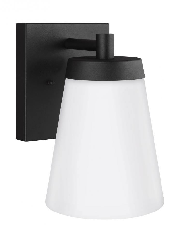 Renville transitional 1-light outdoor exterior large wall lantern sconce in black finish with satin