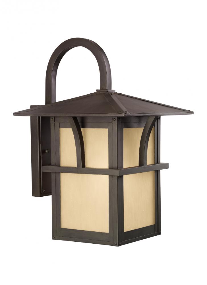 Medford Lakes transitional 1-light outdoor exterior large wall lantern sconce in statuary bronze fin