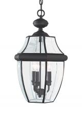 Generation Lighting 6039-12 - Lancaster traditional 3-light outdoor exterior pendant in black finish with clear curved beveled gla