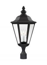 Generation Lighting 8231-12 - Brentwood traditional 3-light outdoor exterior post lantern in black finish with clear glass panels