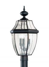 Generation Lighting 8239-12 - Lancaster traditional 3-light outdoor exterior post lantern in black finish with clear curved bevele