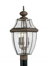 Generation Lighting 8239-71 - Lancaster traditional 3-light outdoor exterior post lantern in antique bronze finish with clear curv