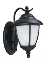Generation Lighting 84049-185 - Yorktown transitional 1-light outdoor exterior wall lantern sconce in forged iron finish with swirle