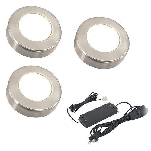 Omni LED Puck Light 3 Pack Kit with Included Plug In Driver, 12 Volts, Nickel