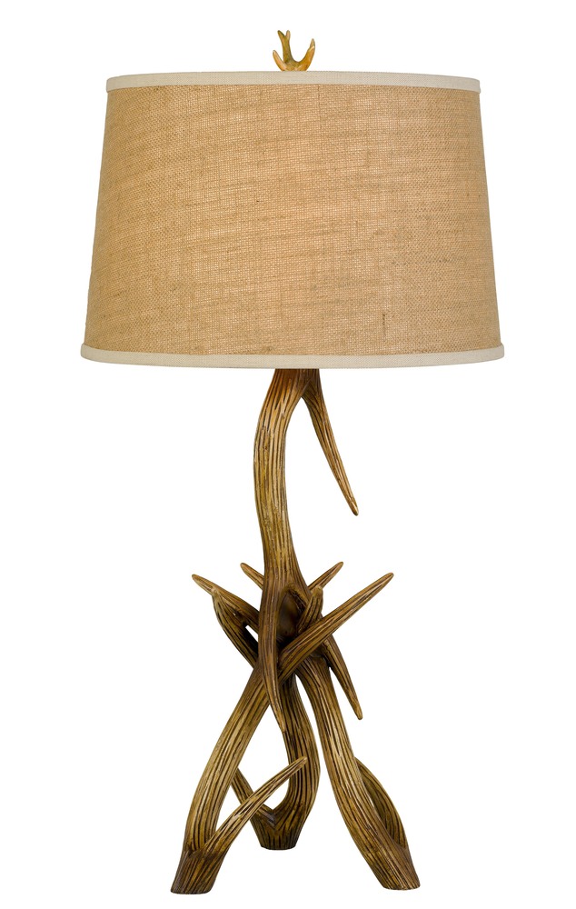 150W 3 Way Drummond Antler Resin Table Lamp With Burlap Shade