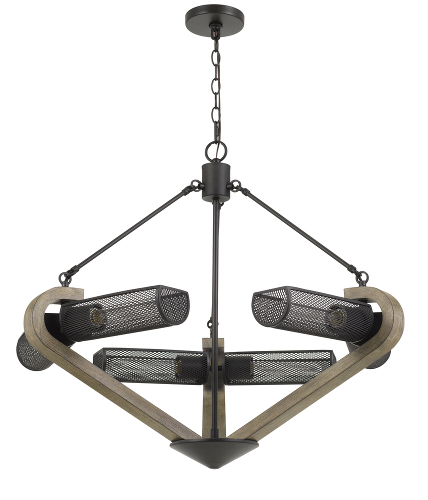 60W X 6 Baden Metal/Wood Chandelier With Mesh Shades (Edison Bulbs Are Not included)