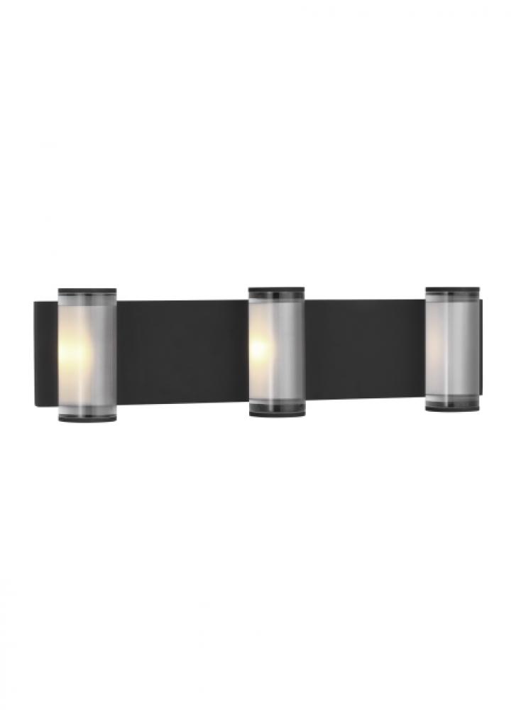 The Esfera Large Damp Rated 3-Light Integrated Dimmable LED Wall Sconce in Nightshade Black